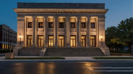 Obraz premium Majestic Neoclassical Building at Dusk Architectural Photography