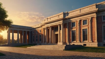 Obraz premium Majestic Brick Mansion at Golden Hour Architectural Design and Visualisation