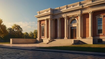 Obraz premium Elegant Brick Building with Classical Columns Architectural Rendering