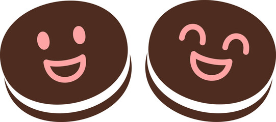 Dark chocolate macaron filled with buttercream. Topped with playful emoji made of strawberry icing.