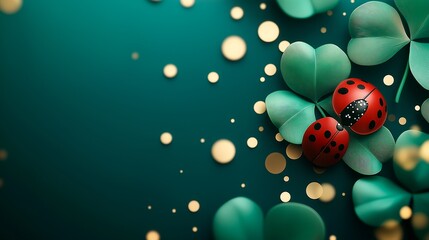 beautiful red ladybug on a green leaf