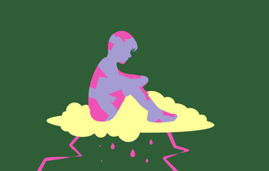 Cracks in the Cloud, A Lonely Child Illustration Symbolizing Emotional Vulnerability, Mental Health, and Silent Struggles