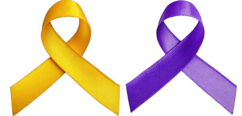 Two awareness ribbons, yellow and purple
