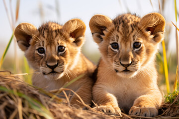 Obraz premium two lion cubs