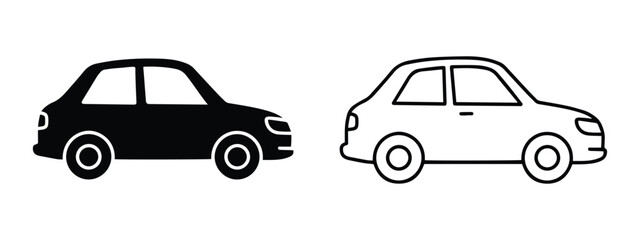 Naklejka premium Car Icon Vector Set – Vehicle Symbols in Solid and Outline Styles for Transport, Traffic, and App Design
