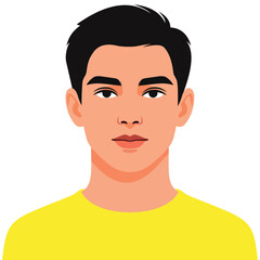 A vector illustration of a young man with short black hair and a yellow shirt. Perfect for user avatars, profile pictures, character design, web applications, and educational content.