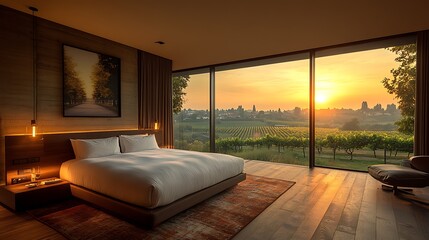 Sunrise view modern bedroom