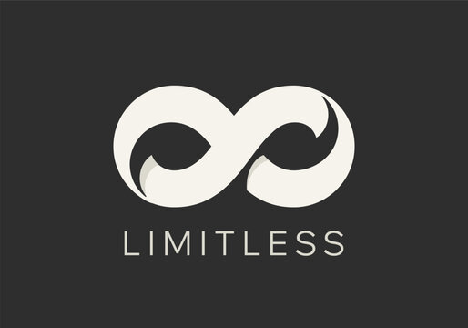 Abstract Vector Limitless Infinite Symbol Logo Template. Infinity Loop Minimalist Sign on a Dark Background. Endless Eight Shape Mobius Ribbon Emblem Concept Negative Space Illustration. Isolated