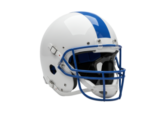 Isolated White Football Helmet with Blue Stripe