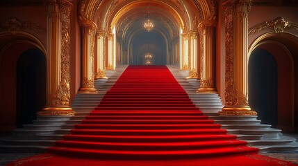 Obraz premium Grand red carpet staircase in an ornate hall