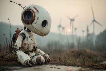 Ai-driven maintenance robot for sustainable wind turbines enhancing clean energy technology at sunrise locations