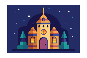 Fototapeta premium church in the night vector illustration