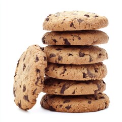 Stack of delicious chocolate chip cookies against a clean white background