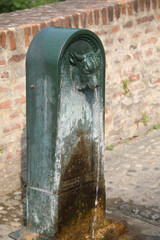 typical fountain in Turin City in Northern Italy with head of bull