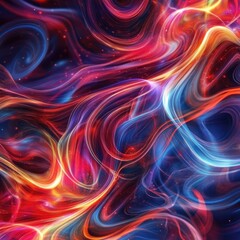 Obraz premium Abstract swirling pattern in vibrant red, blue, and orange hues, with glittering particles