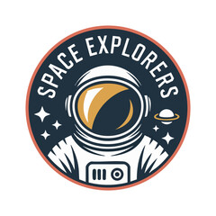 Badge design of Space explorers logo with an astronaut.