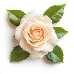 Fototapeta premium White rose with leaves, isolate on white background.