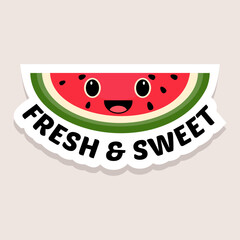 Fresh and Sweet watermelon sticker featuring cute smiling fruit design