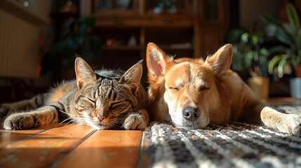 Harmony in the Sun: A Cat and Dog Bask Together