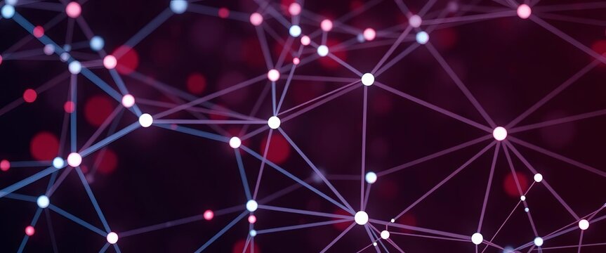 Abstract polygonal network connecting dots and lines on dark background ,  internet,  transfer - Powered by Adobe