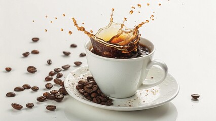 Coffee Splash: High-Speed Capture on White