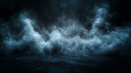 Dark smoky floor with swirling fog backdrop for product display