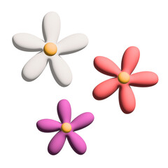 set of colorful flowers 3d illustration with different color - white, orange, pink