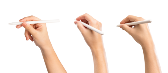 Female hand holding digital pen, isolate on white background