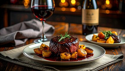 Savor the Moment A Delicious Filet Mignon with Roasted Potatoes and Red Wine