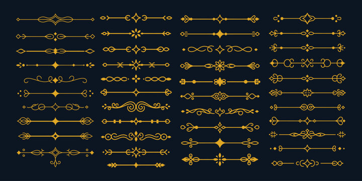 Naklejki Elegant golden scrollwork and ornate line separators for classic design projects and luxurious accents.