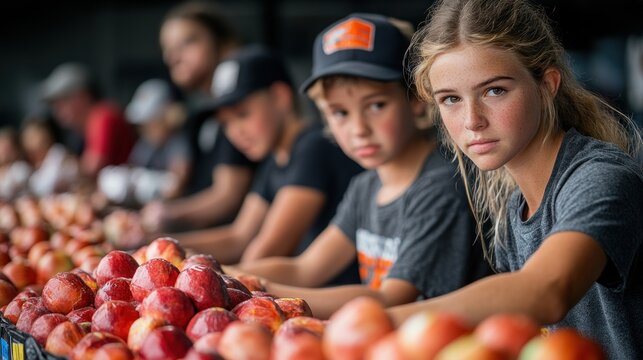 Children sorting apples