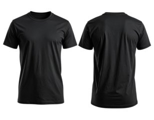 Black blank t shirt template from two sides isolated on transparent white background, clipping path