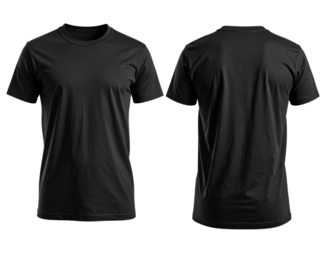 Black blank t shirt template from two sides isolated on transparent white background, clipping path