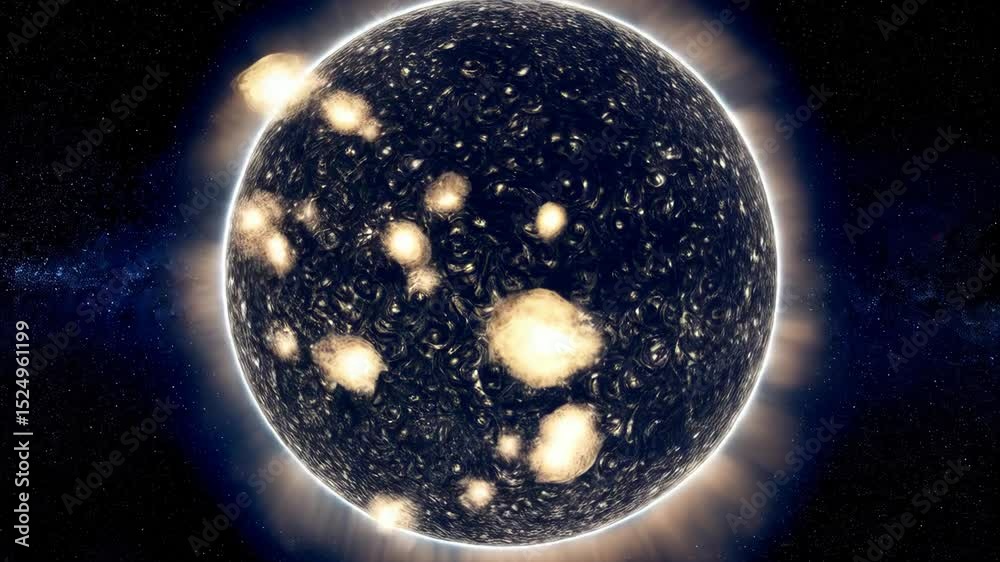 Wall mural giant shining celestial sphere with textured surface and corona on dark space background. digital re