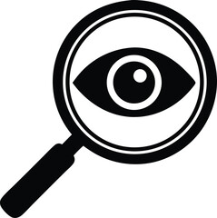 magnifier with eye outline vector icon.