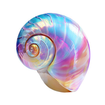 Iridescent spiral seashell isolated on white background