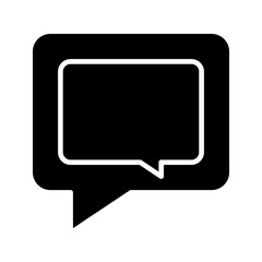 A modern, bold black glyph chat bubble icon. Represents instant messaging, online conversation, and dialogue. Ideal for chat apps and communication platforms.