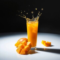 The fresh Mango juice in glass in summer season.