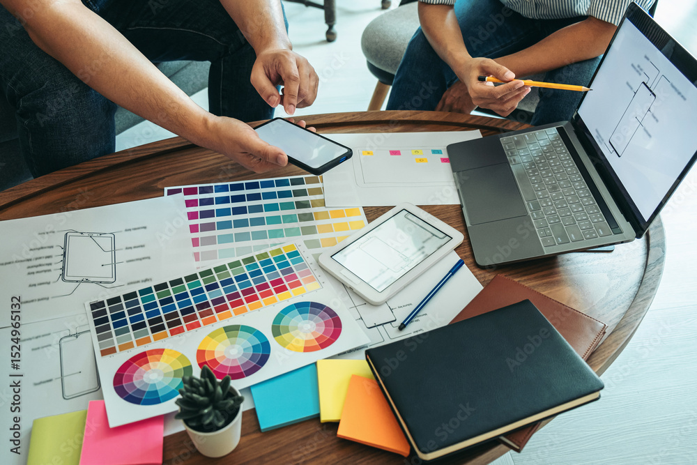 Canvas Prints professional creative team of web/graphic designer planning, drawing website ux app for mobile phone