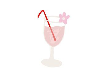 pink cocktail with ice and straw