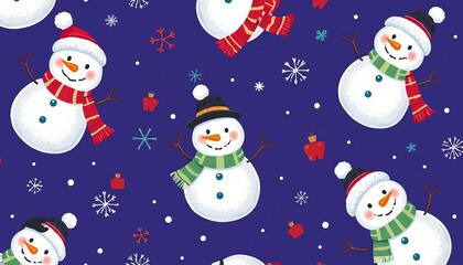 Adorable snowman seamless pattern Winter holiday background, seamless, snowman