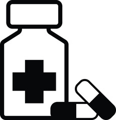 Black vector icon of Medicine Bottle in black linear