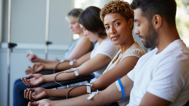 Blood donation drive diverse group of people donating blood healthcare and medicine concept image