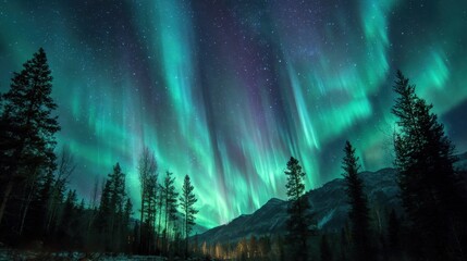 Fototapeta premium The Enchanting Dance of Aurora Borealis Northern Lights Phenomenon