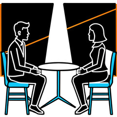 Man and boy sitting on chairs in a business-style illustration