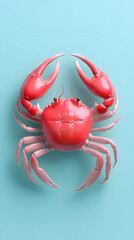Colorful red crab displayed against a soft blue background marine life digital art minimalist style close-up view