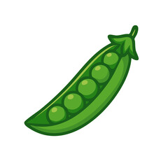 A flat illustration of a green pea pod with visible peas inside