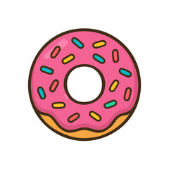 A flat illustration of a donut with frosting and sprinkles