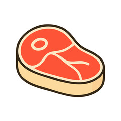 A flat digital illustration of a red raw steak with marbling.