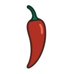 A flat digital illustration of a single red chili pepper